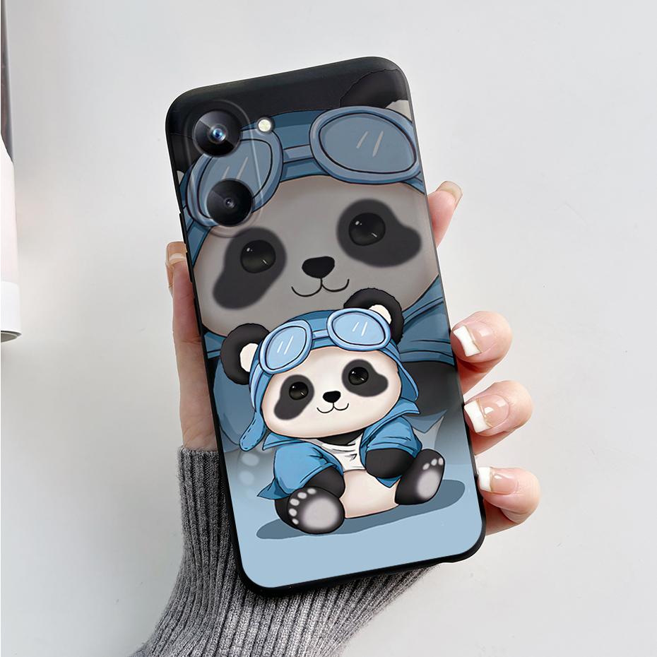 Phone Case For Oppo Realme 10 Pro+ Realme 10 Pro Plus 4G 5G Cute Panda Silicone Matte Cover For Realme10 Pro+ Realme 10Pro+ Case