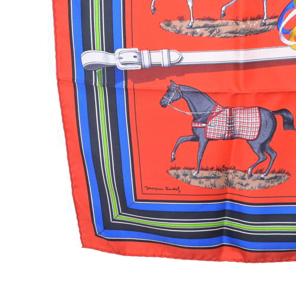 [USED]HERMES Couvertures et Tenues de Jour Horse Blanket Carre 90 Silk Scarf 90 Red Hermes KL4SP2KB36