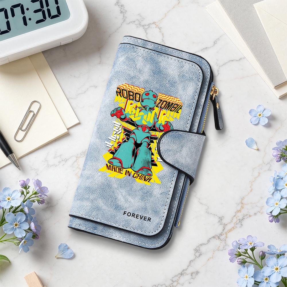 Cute Robot Print Long Wallet Fashionable Portable Multi Card Slot Large Capacity Daily Purse