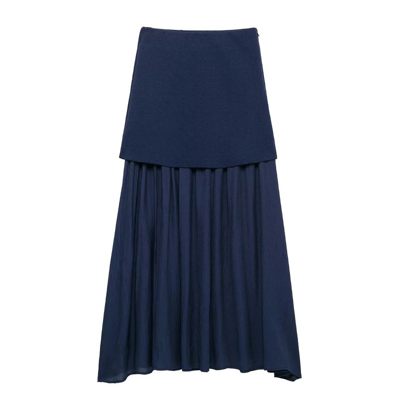 Spring New Arrival Fashion Wind Fashionable Knitted Small Pleated Patchwork High Waist a Word Mid-Length Skirt 4192016