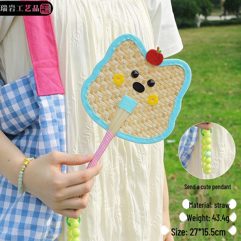 Colorful Hand-Crank Fan with Lanyard - Handmade Cartoon Cattail for Children's Day Photography