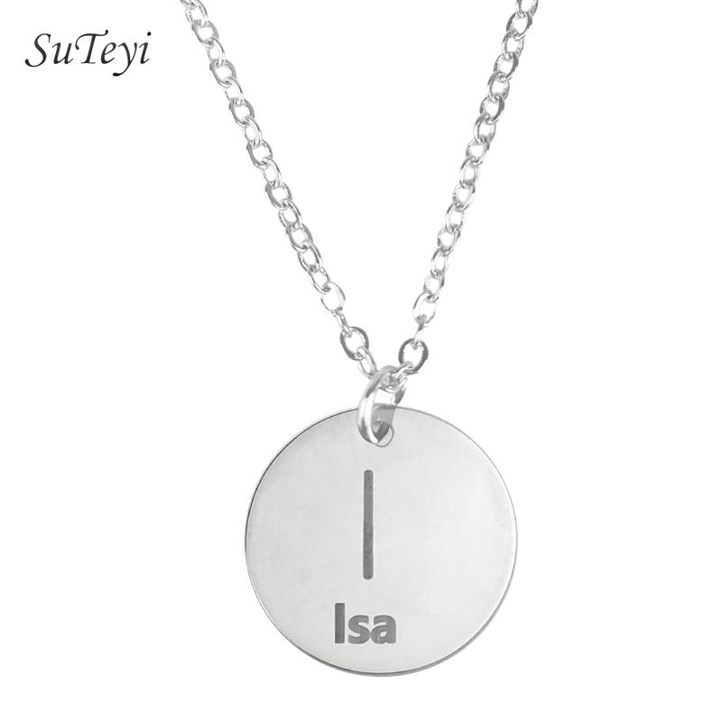 Round 25 Rune Letter Pendant Necklace Silver Color Stainless Steel Disc Viking Necklaces For Women Men