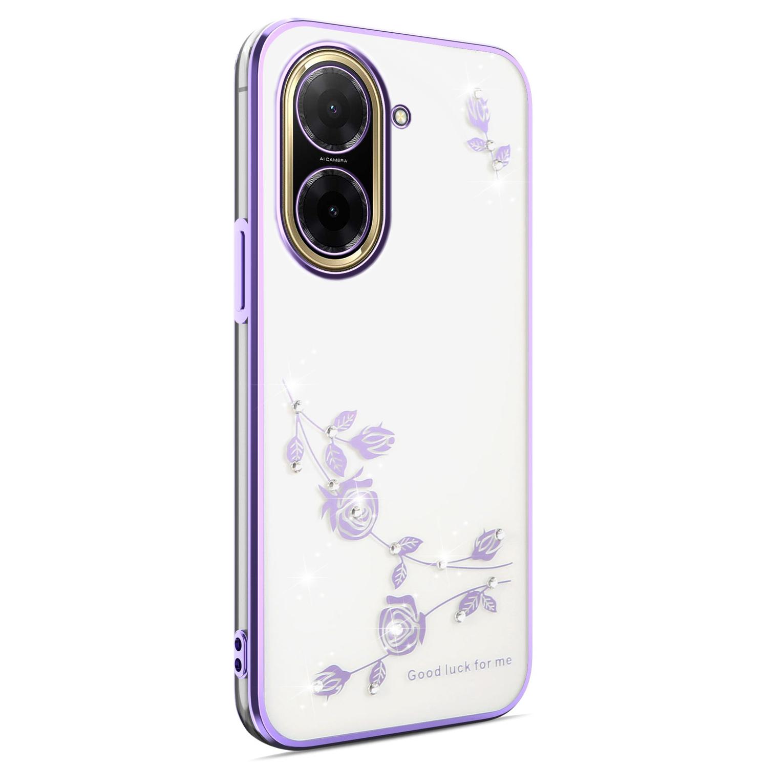 

KADEM For Xiaomi Redmi A5 4G (171.7mm)/Poco C71 4G Case Flower Rhinestone Decor Electroplating TPU Phone Cover Purple