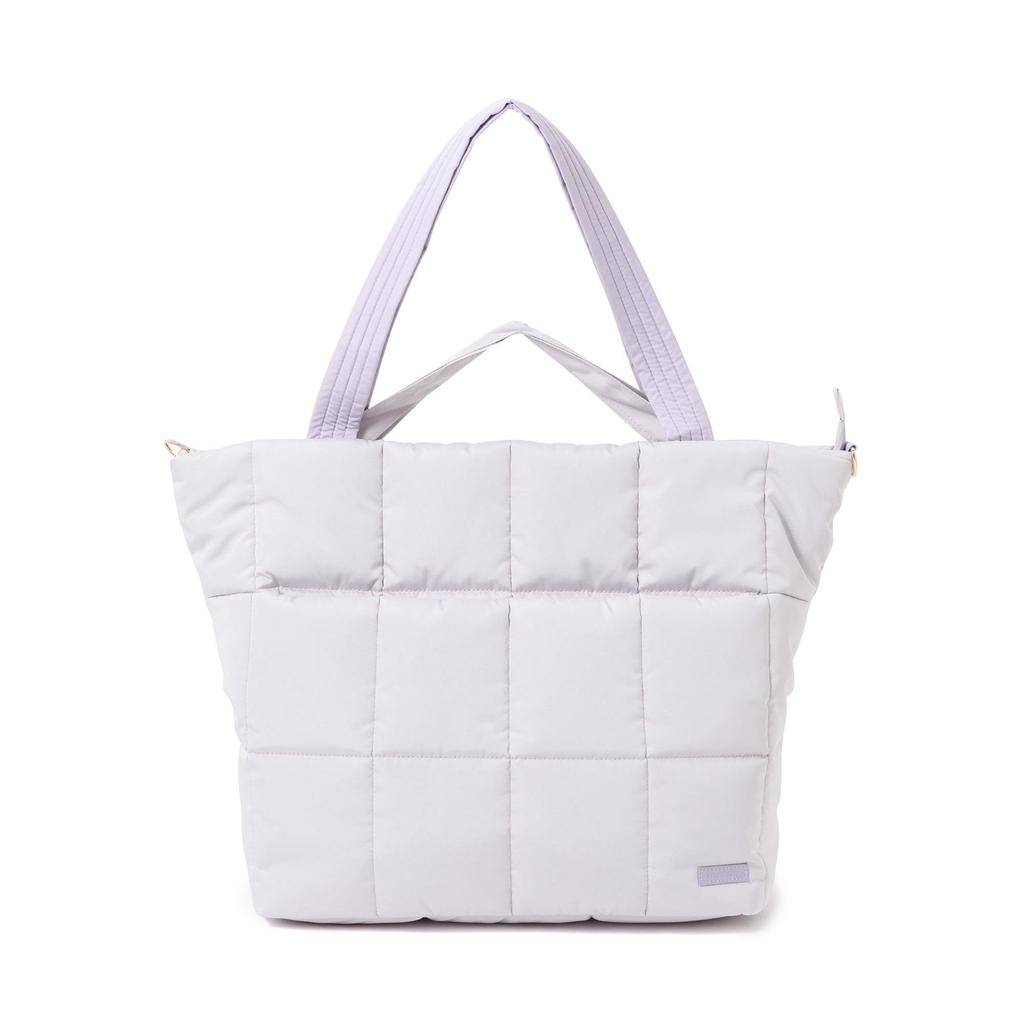 Francfranc Pop Stitch Quilt Travel Bag, Light Gray, Water-Repellent, Expandable, Lightweight, with Water Bottle Holder, Shoulder Strap, and Drawstring