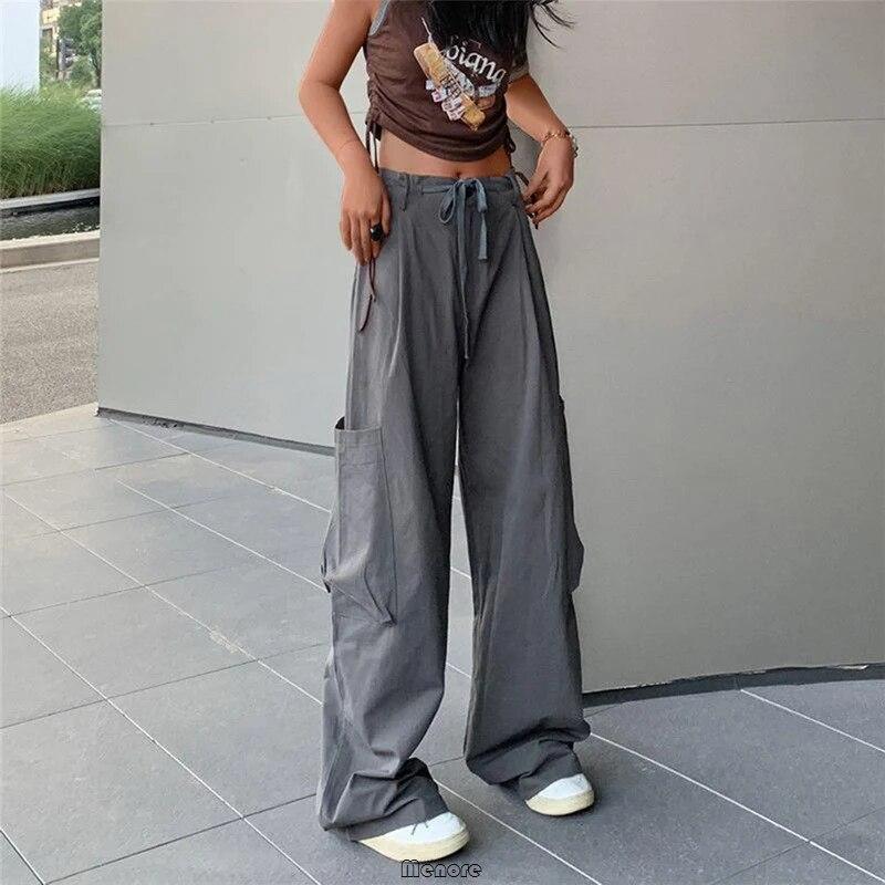Y2k Cargo Pants Women Streetwear Casual Wide Leg Pants Harajuku Vintage Solid Baggy Straight Trousers Ladies Oversize Sweatpants