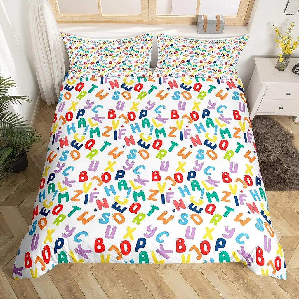 Comforter Cute Cartoon Animals Twin For Kids Boys English Alphabet Bedding Set Cute Monkey Colored Letters Comforter