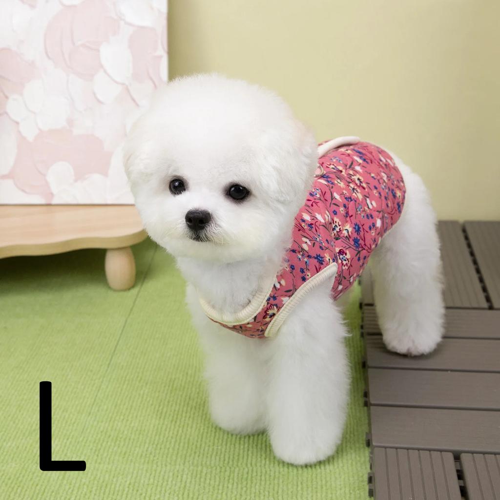 Winter FlowerPattern Pet Jacket Pet Dog Costume Navy Pink Sleeveless Vest Jacket Warm Comfortable Floral Cotton Vest Small Dog