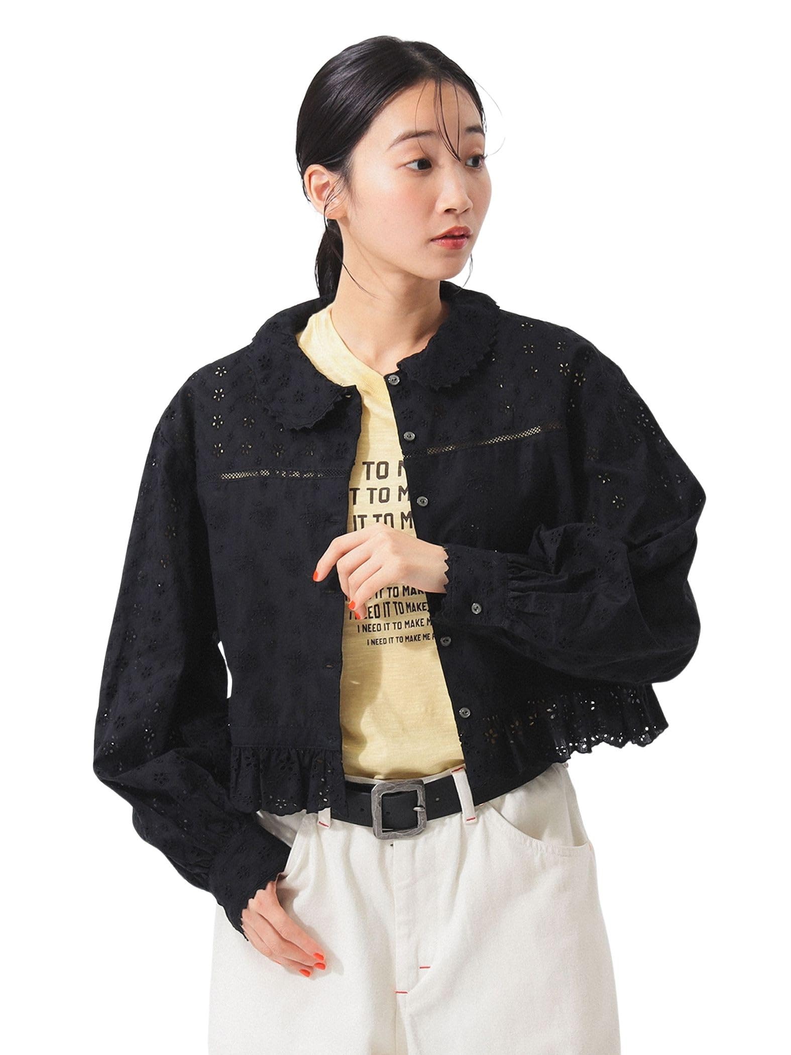 

Beams Boy Women s Cutwork Short Shirt, Black/Free Size