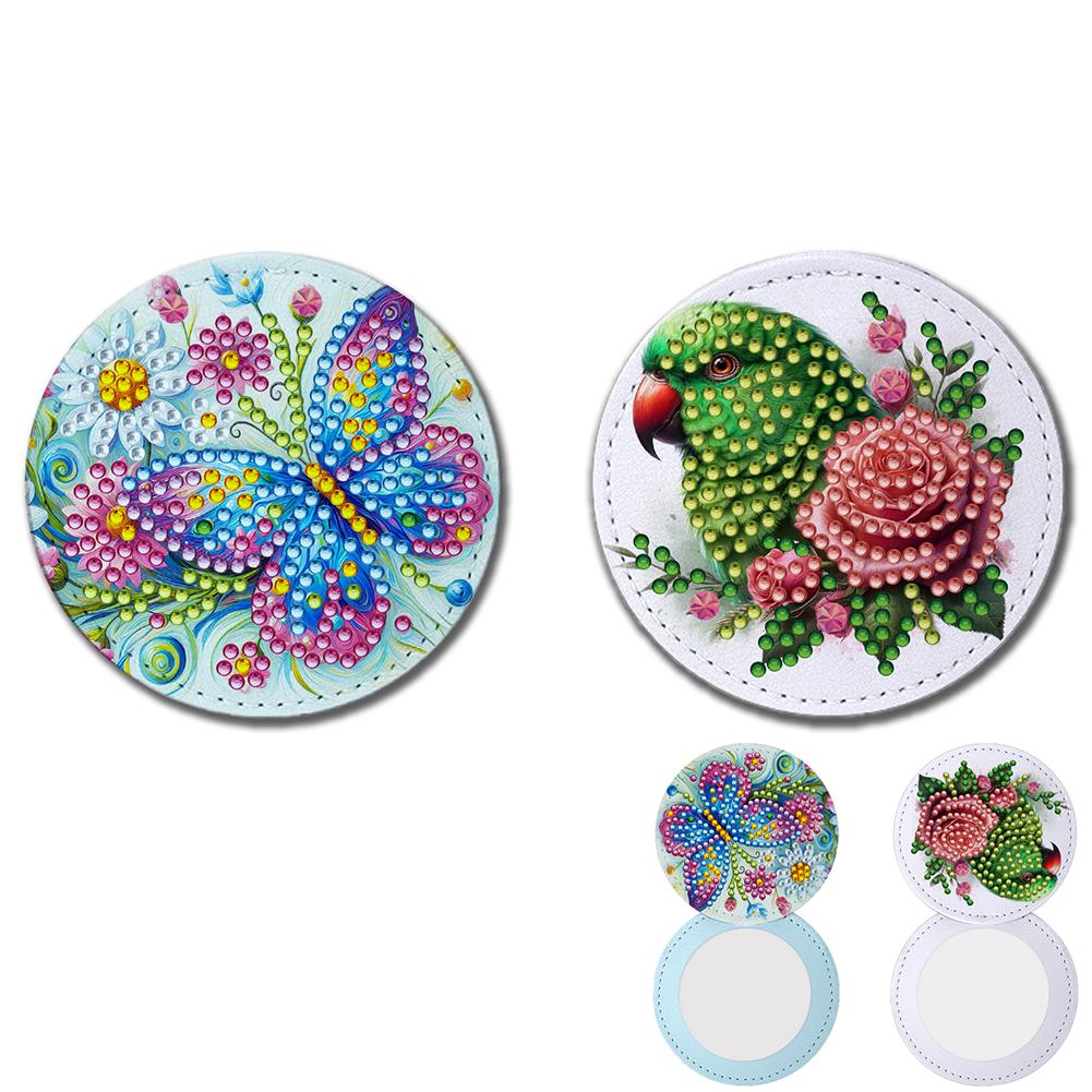 DIY Diamond Art Rhinestones Cosmetic Mirror Diamond Painting Crafts Portable Cosmetic Mirror for Outdoor Travel Hiking Picnic
