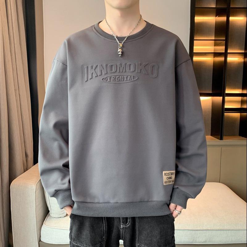 Herren Frühling und Herbst Neues Unterhemd Langarm T-Shirt Rundhalsausschnitt Bedruckt Übergröße Herren Top