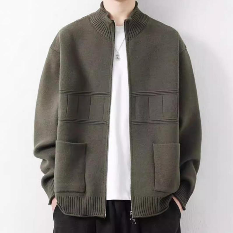 Men Stand Collar Loose Long Sleeve Knitted Cardigan Casual Outerwear