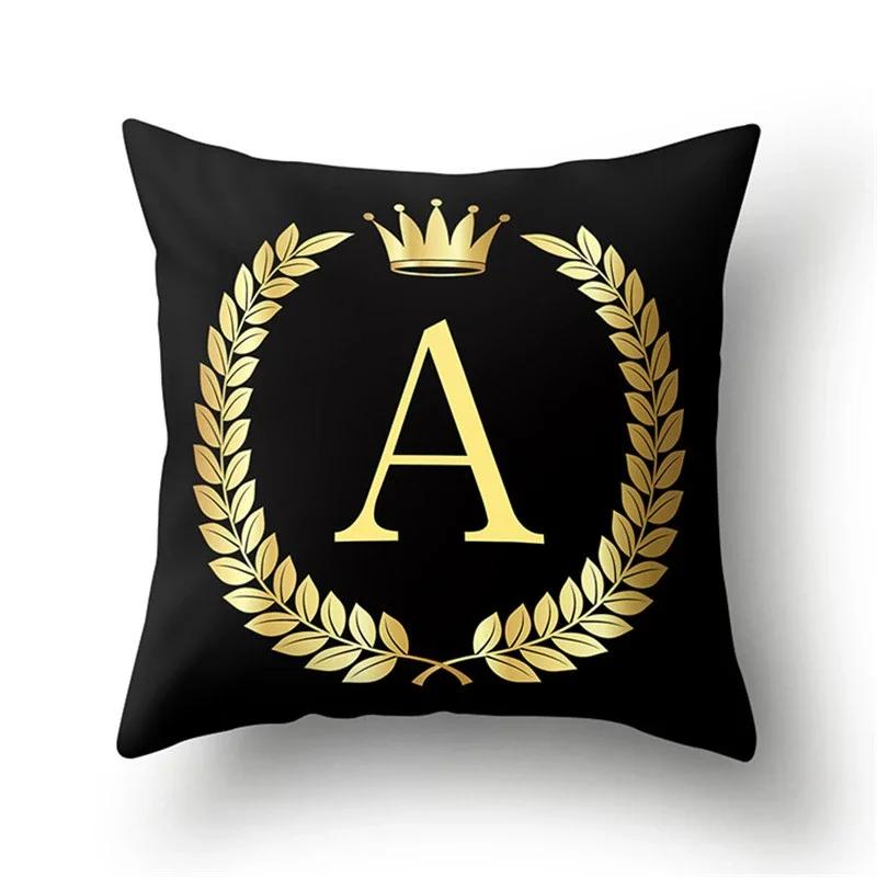 Black Gold Letter Pattern Decorative Cushions Pillowcase Polyester Cushion Cover Throw Pillow Sofa Decoration Pillowcover 40553