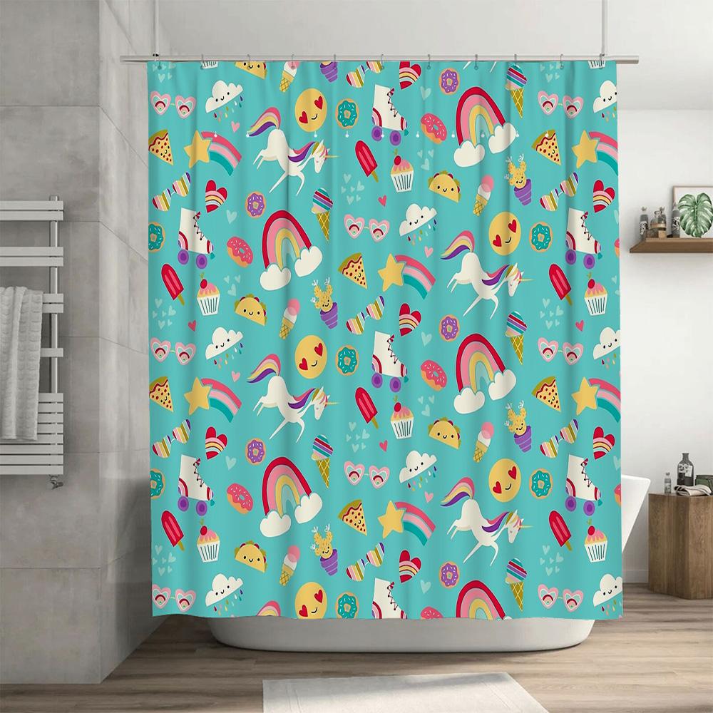 Cute Animal Cartoon Kids Bathroom Shower Curtain Waterproof Nursery Decor Set