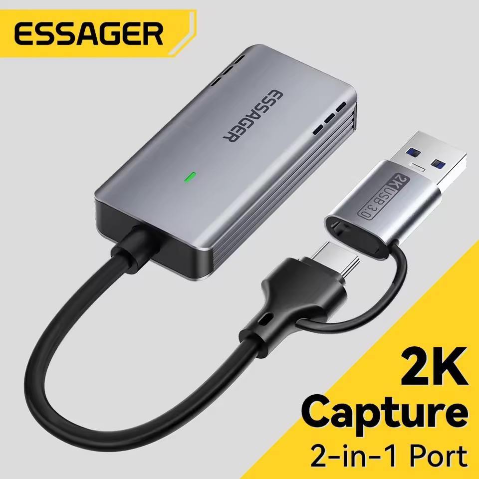 Essager Videoaufnahmekarte USB3.0 HDMI 4K@60Hz-kompatibel zu USB/Type-c Game Grabber Aufnahme für Switch Xbox PS4/5 Live-Übertragung