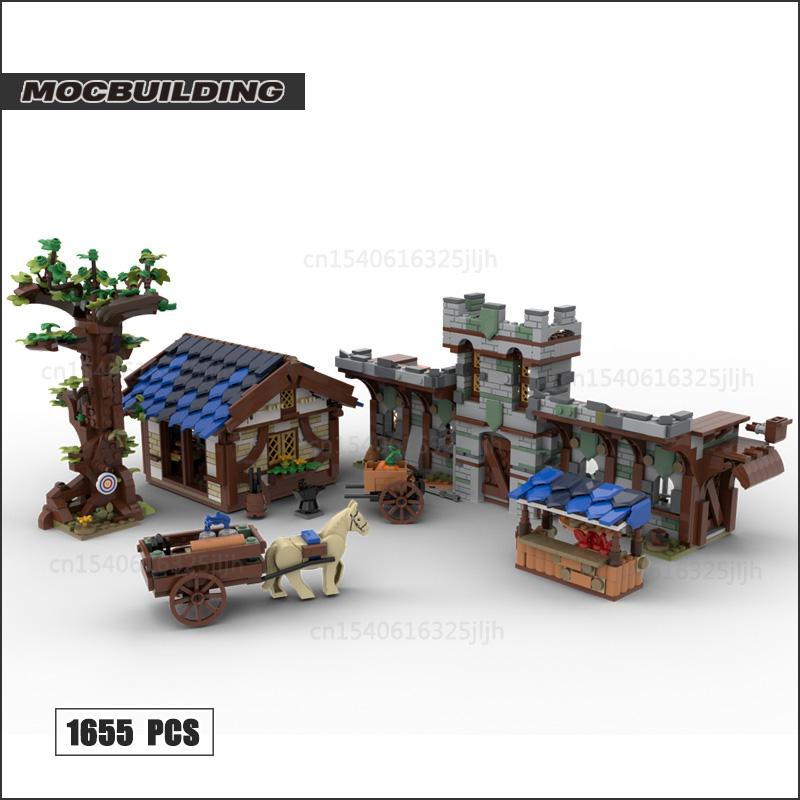 Medieval Town MOC Building Blocks Town Market House Architecture Watermill Technology Bricks Display Model Creative Toys Gifts
