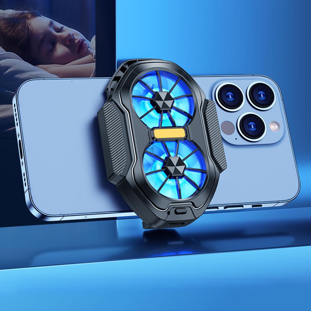 Dual Fan Mobile Phone Cooler Plug-in/Rechargeable Game Heat Sink Type-C Air Cooling for Android IOS PUBG Game Cooler