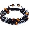 8MM Blue Tiger's Eye Black Magnet Bracelet Double Layer Handwoven Black Agate Double Row Bracelet Men's