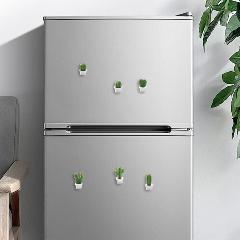6Piece 3D Potted Cactus Magnets Resins Green Succulents Plant Memo Holders For Refrigerator And Whiteboards Decoration