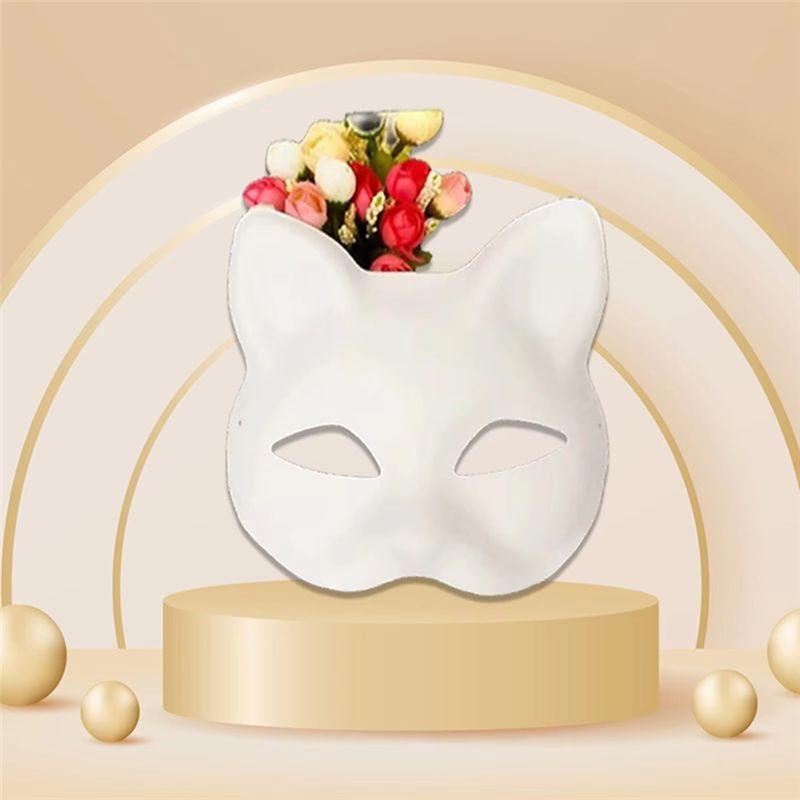 ABIY 10PCS DIY Halloween Therian Masks White Cat Blank Animal Half Facemasks Masquerade Cosplay Party Masks