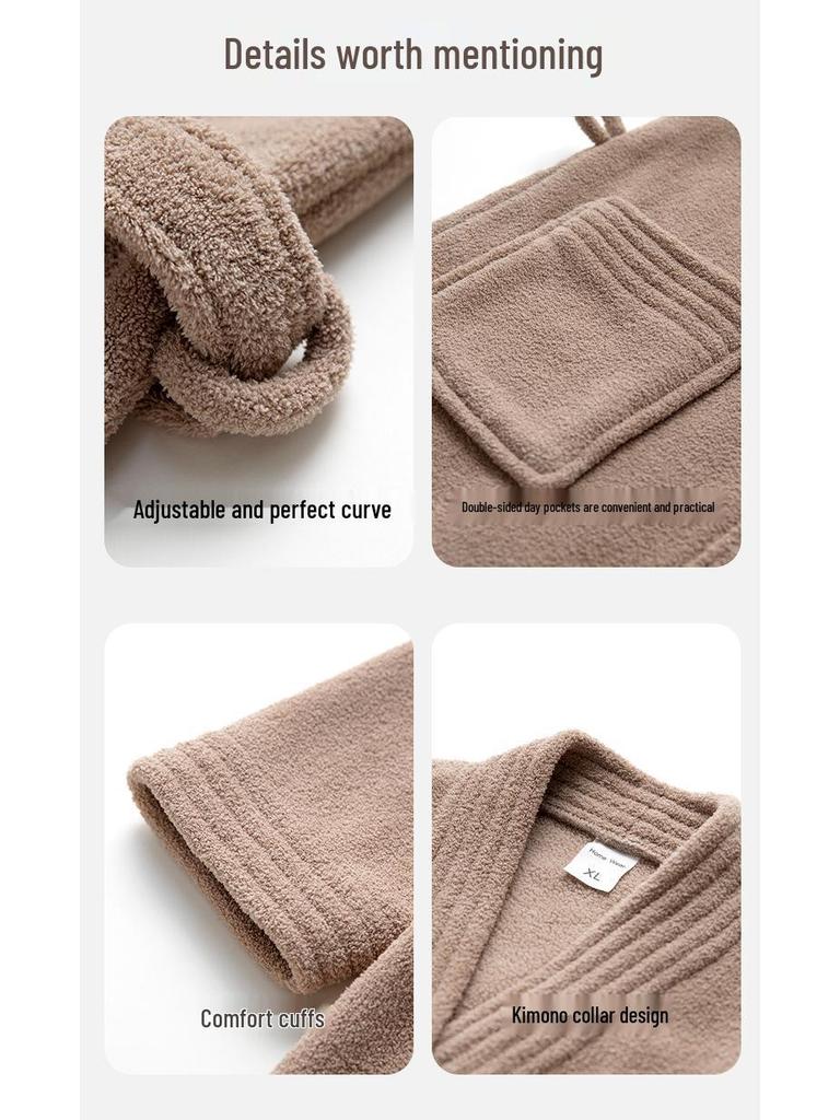 Couple's Coral Fleece Pajama Set: Women's & Men's Long, Thick, Warm Bathrobe for Autumn & Winter