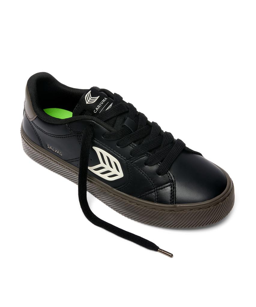 Cariuma Salvas Teak Black Leather Ivory Logo