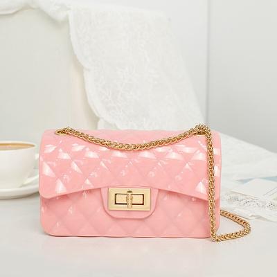 Rhombus Chain Jelly Bag Versatile Embossed C Lock Shoulder Crossbody Mobile Phone Change Bag