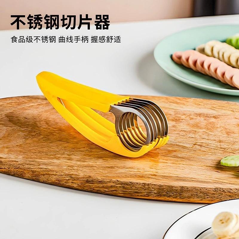 Stainless Steel Banana Slicer, Kitchen Ham Sausage Fruit Slicer, Daily Dining Kitchen, Salad Platter, Ring Cutter, Fruit Slicer