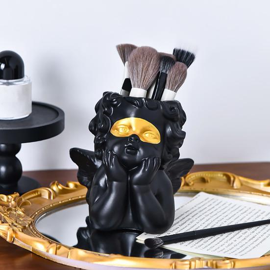 Desktop Makeup Brush Holder Pen Organizer Durable Construction Large Capacity Cute Angel Design Makeup Brush Cosmetic Container