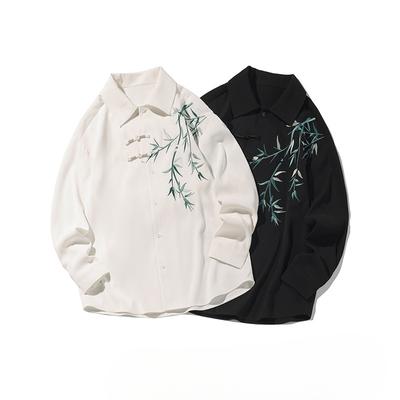 Camisa estilo chinês bordada tamanho grande com fundo branco estilo Hong Kong