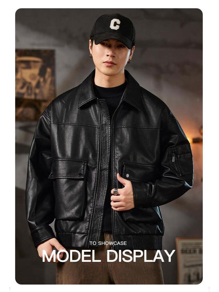 Men's High-End Retro PU Leather Motorcycle Jacket - Autumn Cool, Loose Lapel Coat