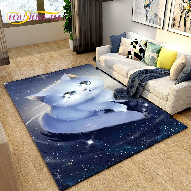 3D Cartoon Cute Cat Area Rug,Carpet Rug for Home Living Room Children's Bedroom Sofa Doormat Decor,Kitchen Non-slip Floor Mat
