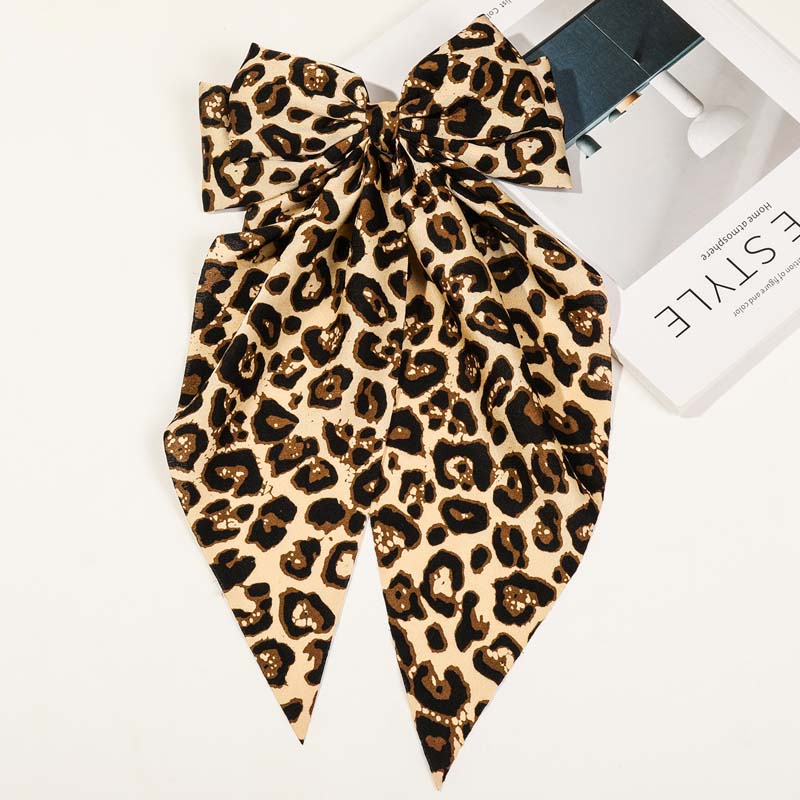 Vintage Leopard Print Ribbon Hairpin  for Women Girls Elegant Large Bowknot Solid Satin Spring Clamp Barette Hair Accessories