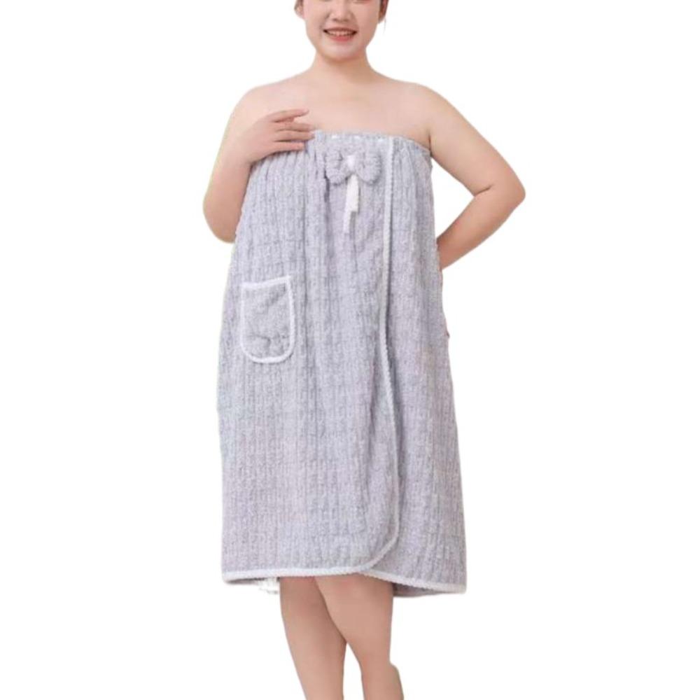 

Swimming Bathrobe Soft Lady Bathrobe with Pockets Thicken Warm Velvet Bath Skirt Beach Towel Plus Size Bow Spa Bathrobes Home сірий