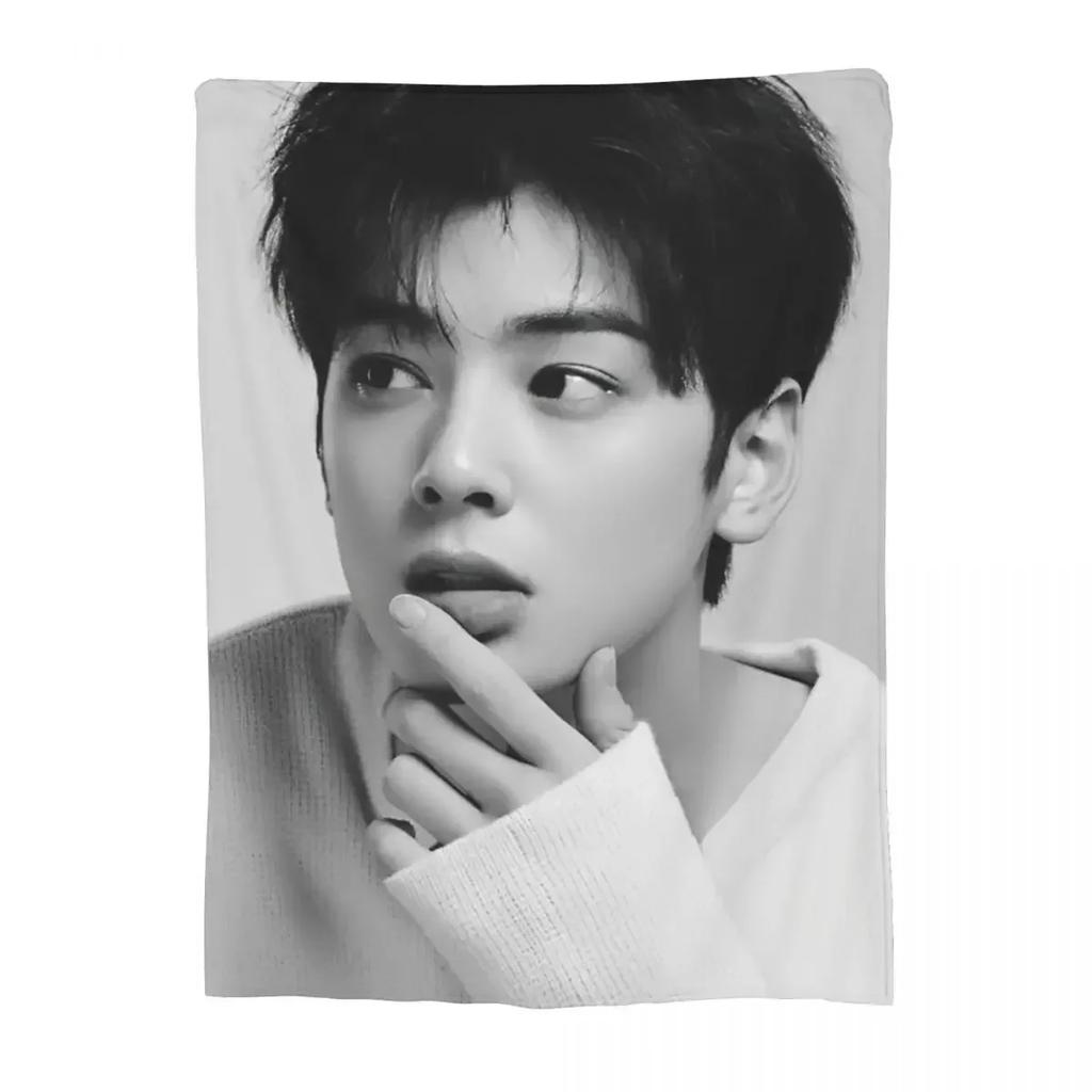 Cha Eun Woo Flannel Print Throw Blanket UltraSoft Kpop Astro Inspired Bedspread for Sofa Car or Home Decor