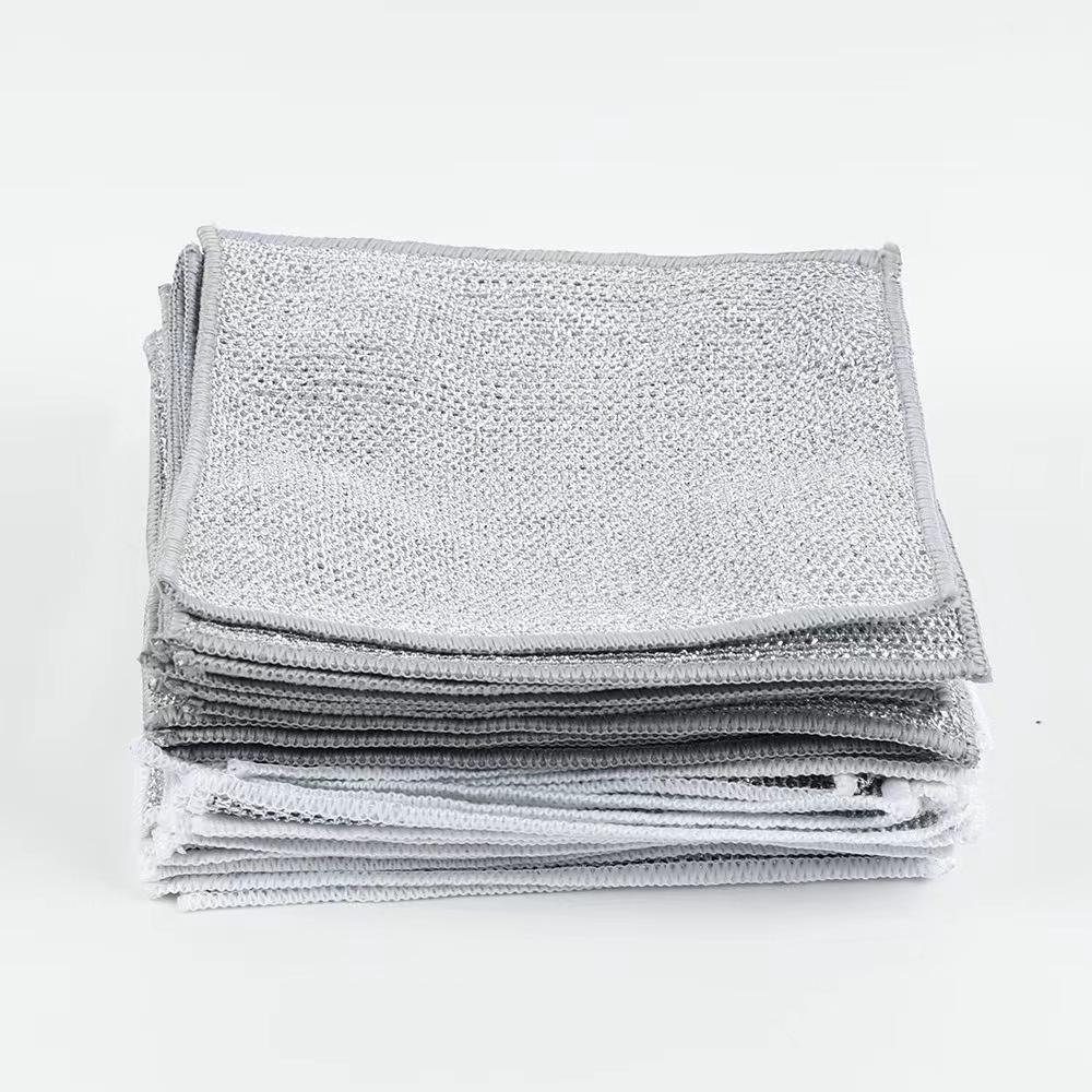 Double-Sided Silver Wire Dishcloth: Steel Wool Alternative for Non-Stick Kitchen Cleaning.