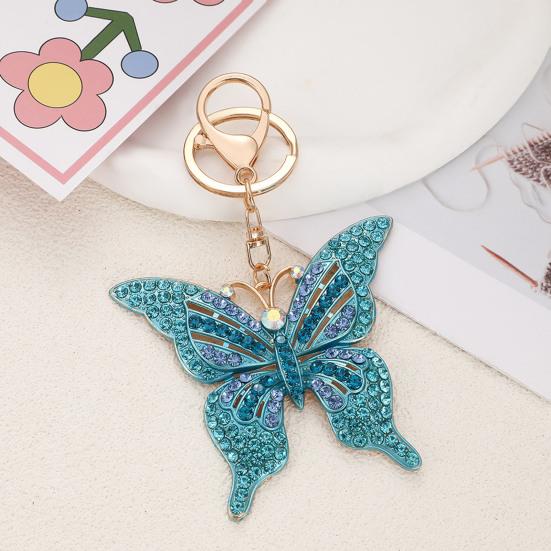 Keychain Pendant Colorful Rhinestones Inlaid Shining Butterfly Design Key Chain with Lobster Clasp Bag Charm Backpack Accessory