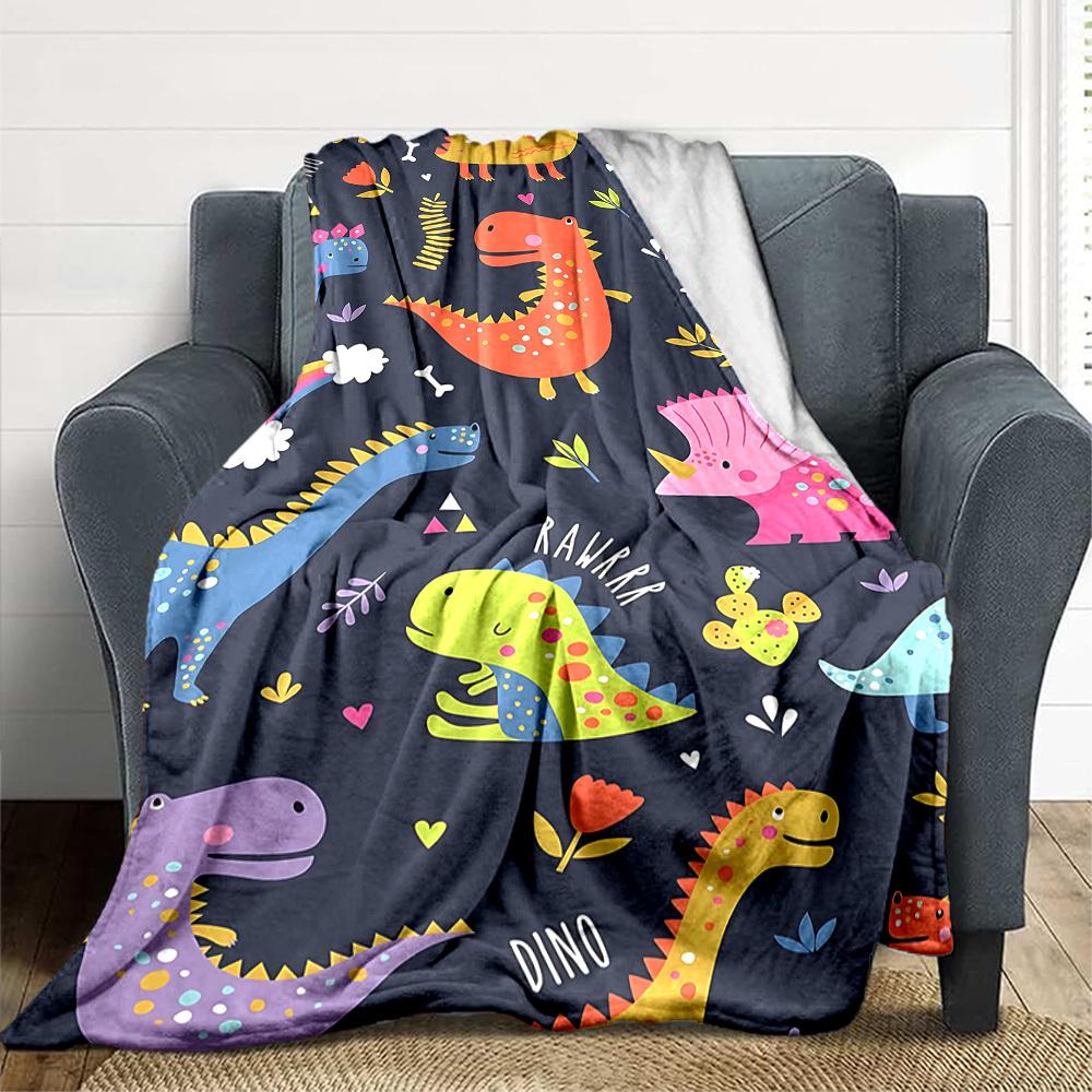 1pc Dino Rainbow Blanket, Lightweight Flannel Throw Blanket For Sofa, Bed, Travel, Camping, Living Room, Office, Couch, Chair, And Bed
