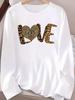 (Asian Size) Sweet Leopard Love Trend Women T Shirt Tee Lady Printed  Female Clothing Casual Fashion Top Long Sleeve  Graphic T-shirts