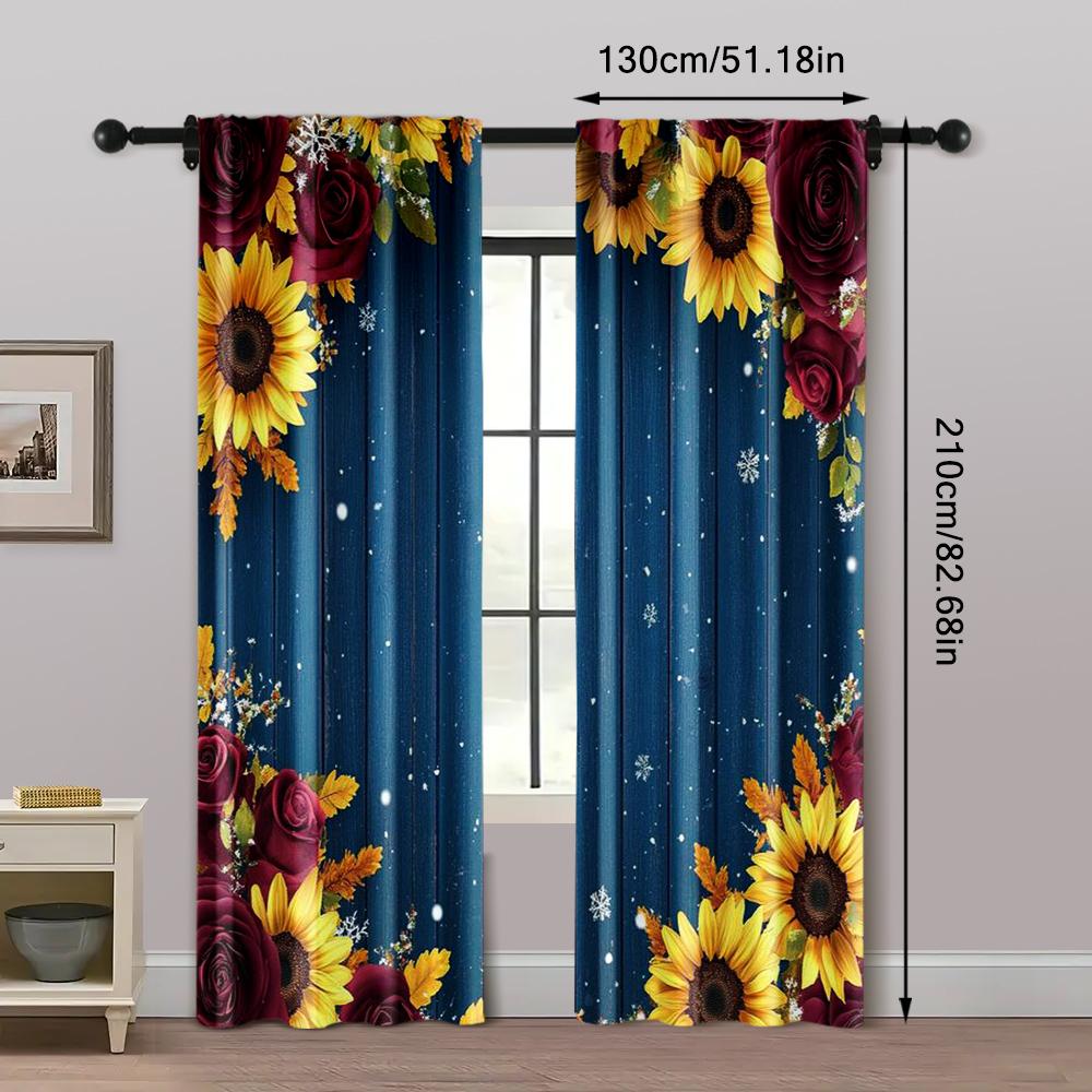 2pc,  Window Drapes Burgundy Sunflower Backdrop for Wedding Party Birthday Decorations Supplies Banner Rustic Wood Floral 100%