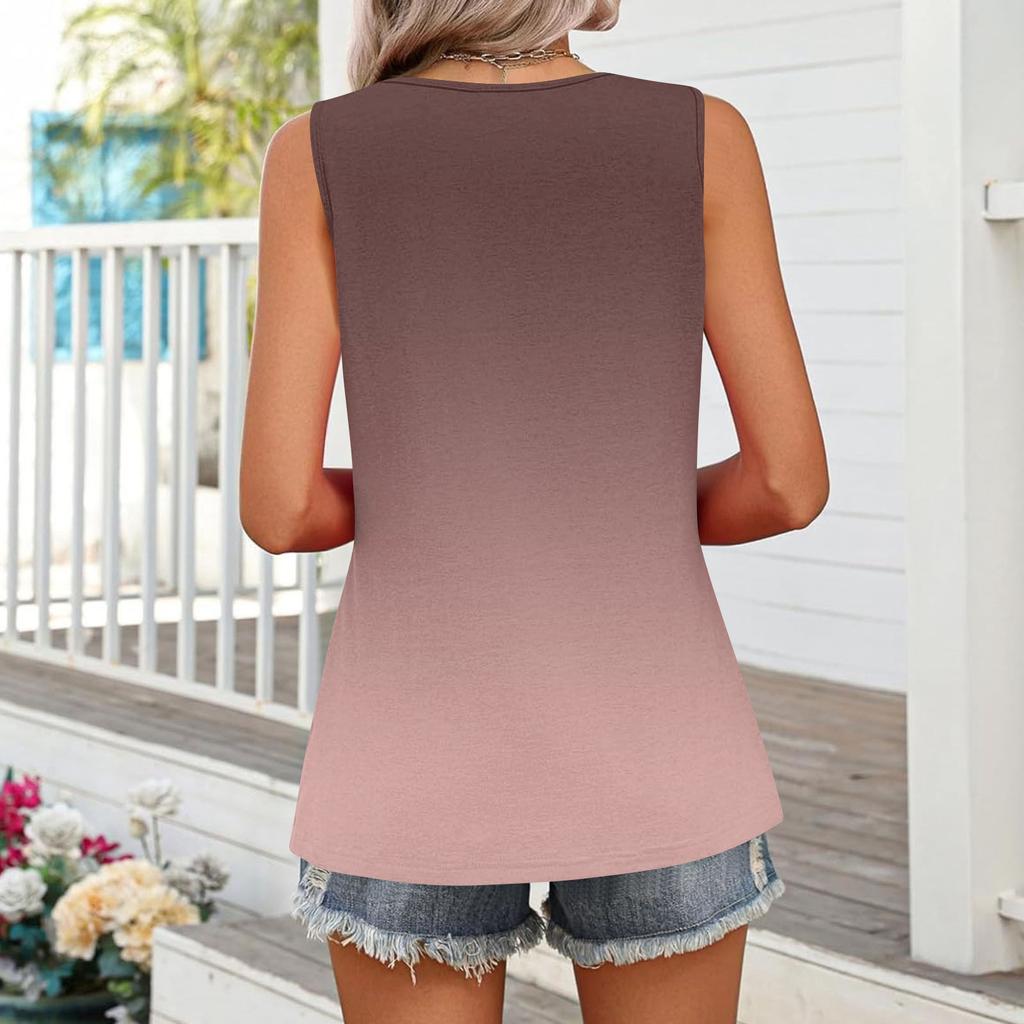 Square Collar Tank Top Women Print Tank Tee Casual Loose Fit Sleeveless Shirt
