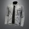 High Quality Elastic Zipper Denim Jacket for Men, Washed and Fried Sand Gray Slim Fitting Fashion Jacket for Men