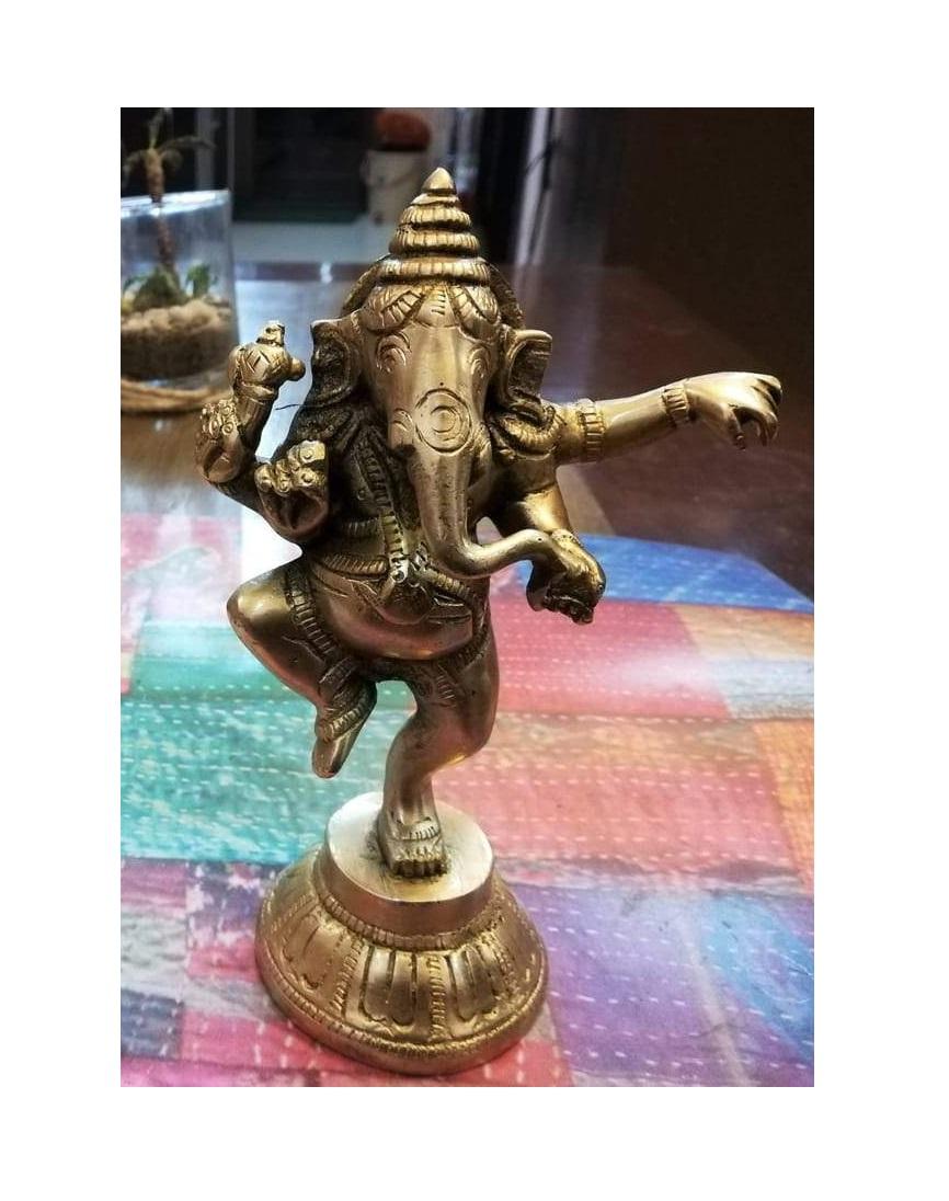 Латунная статуэтка Танцующего Ганеши, Ganesha Dancing Idol Brass,  Kalyan Puja