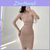 Summer Slim Knit Dress With Crosshalter Neck For Casual Women