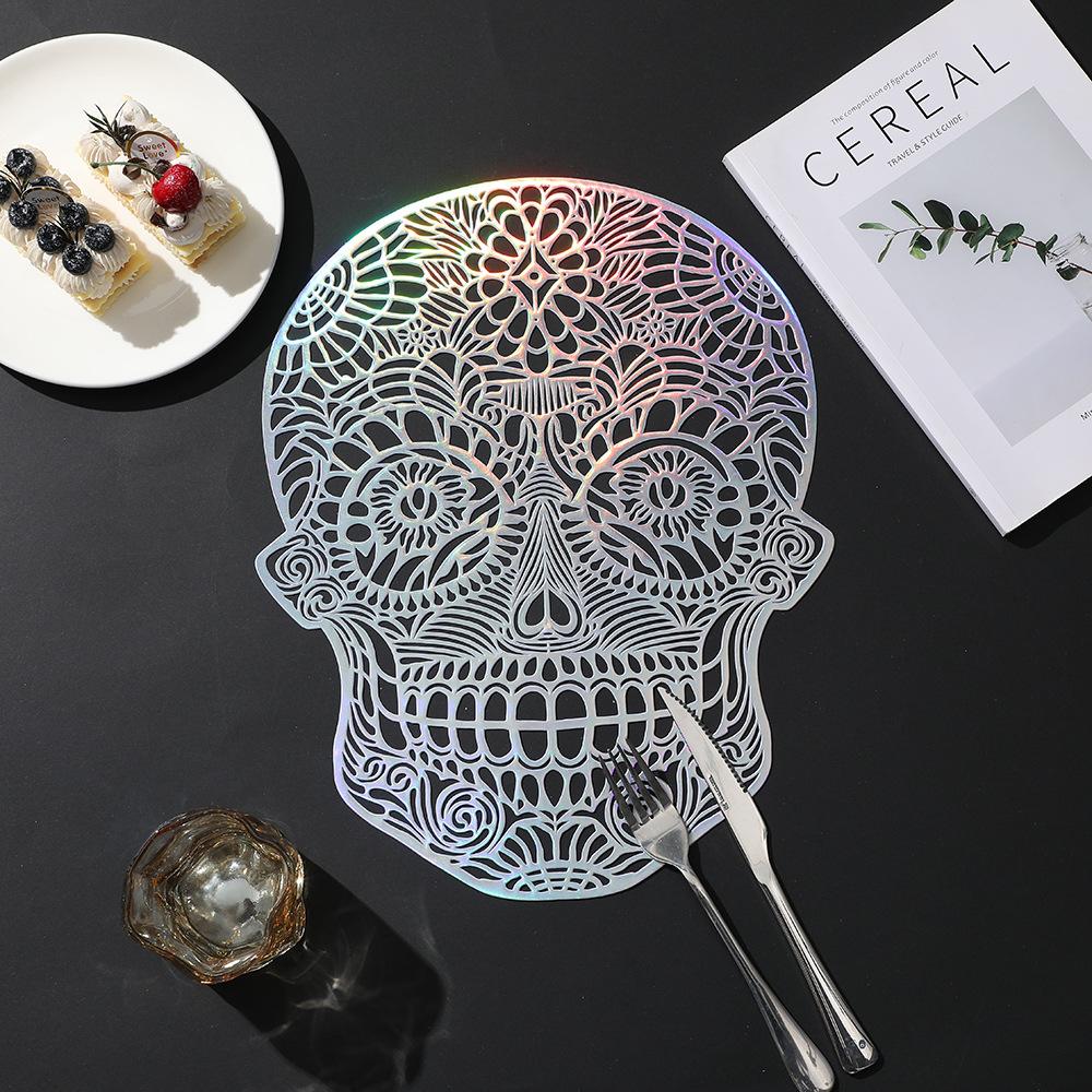 Halloween Skull PVC Placemats Hot Gold Skeleton Waterproof Anti-scald Heat Insulation Mats Table Decoration and Accessories