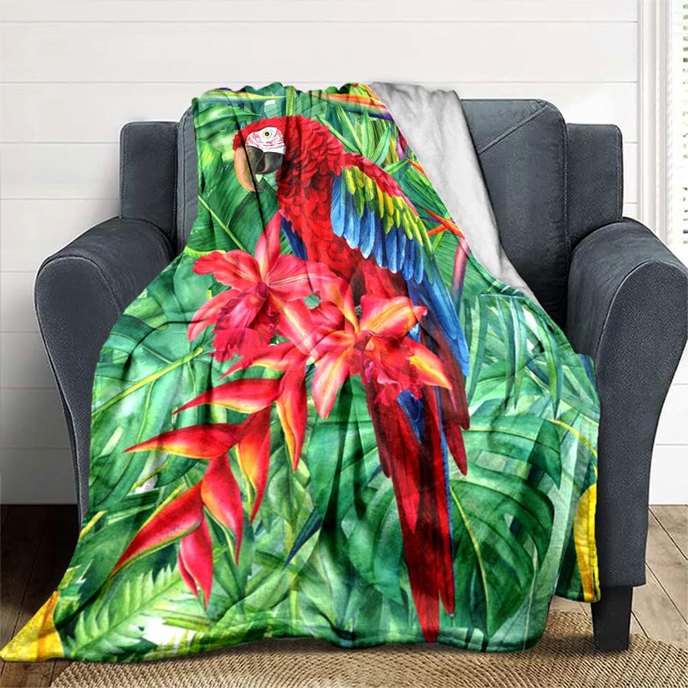 Tropical Parrot Print Flannel Blanket High Quality Warm Comfortable Cover for All Seasons Perfect for Gifts Home Decor