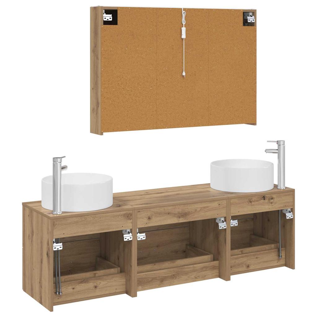 Bathroom Furniture Set 4 pcs Artisan Oak Engineered Wood and Glass