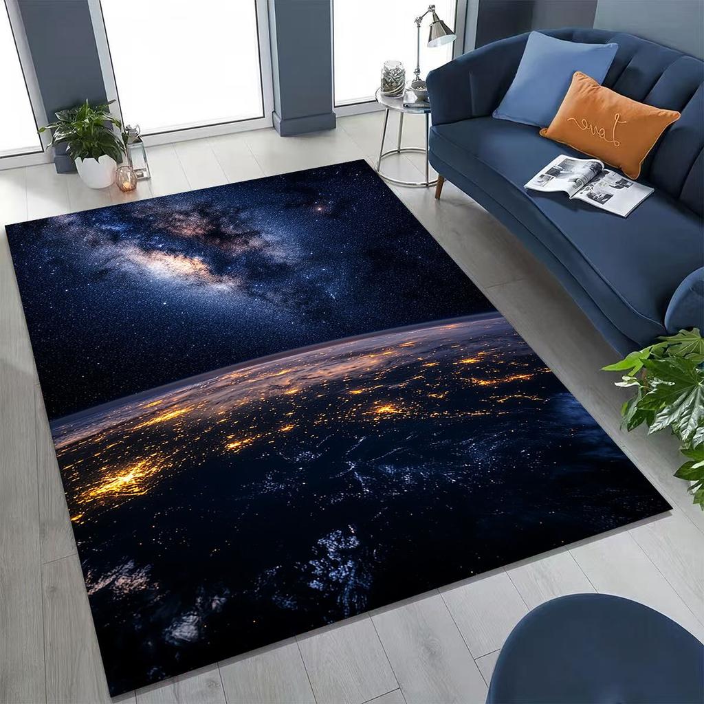 Dreamy Galaxy Universe Space Stars Black Hole Earth Rug for Bedroom Living Room Sofa Home Doormat Decor,Kid Non-slip Floor Mat