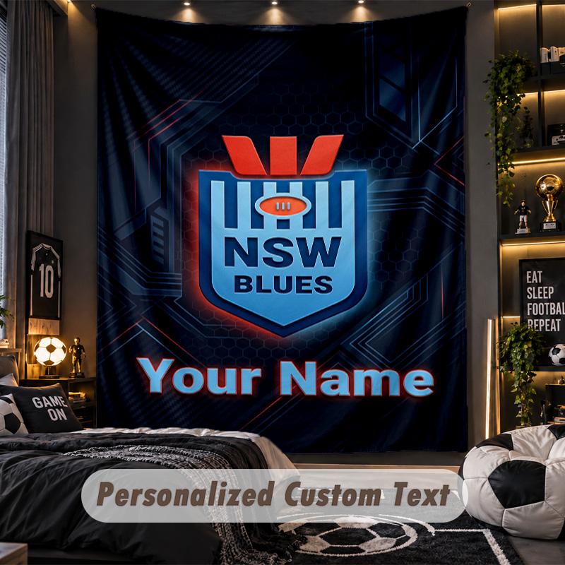 TapestryNSW Blues Logo Custom Name Text Personalized Wall Hanging Tapestry Home Wall Decor
