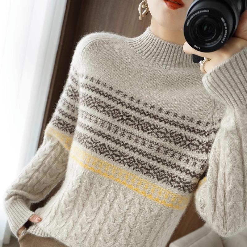 Sweater Women's Loose Casual Pullover Sweater Warm Long Sleeve Fried Dough Twists Knitwear Autumn and Winter