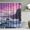 Beach Shower Curtain with Ocean Waves Design Waterproof Fabric for Bathroom Decoration Pink Sky Background Seagulls Print In 3D